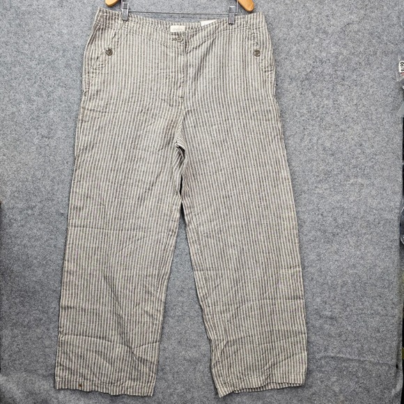 Chicos Linen Pants Women‎ 3 16 XL Taupe Stripe Wide Leg Coastal Light 39x31 NEW